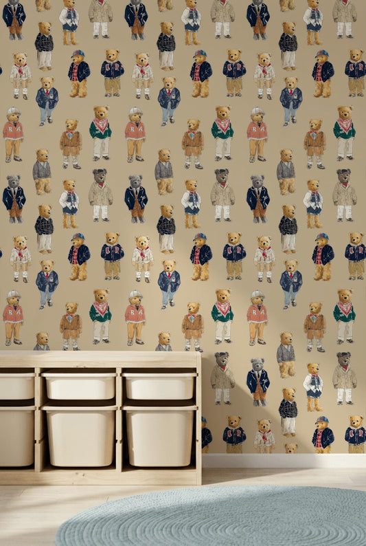 Teddy Bears Wallpaper Vintage Removable Eclectic Wall Mural