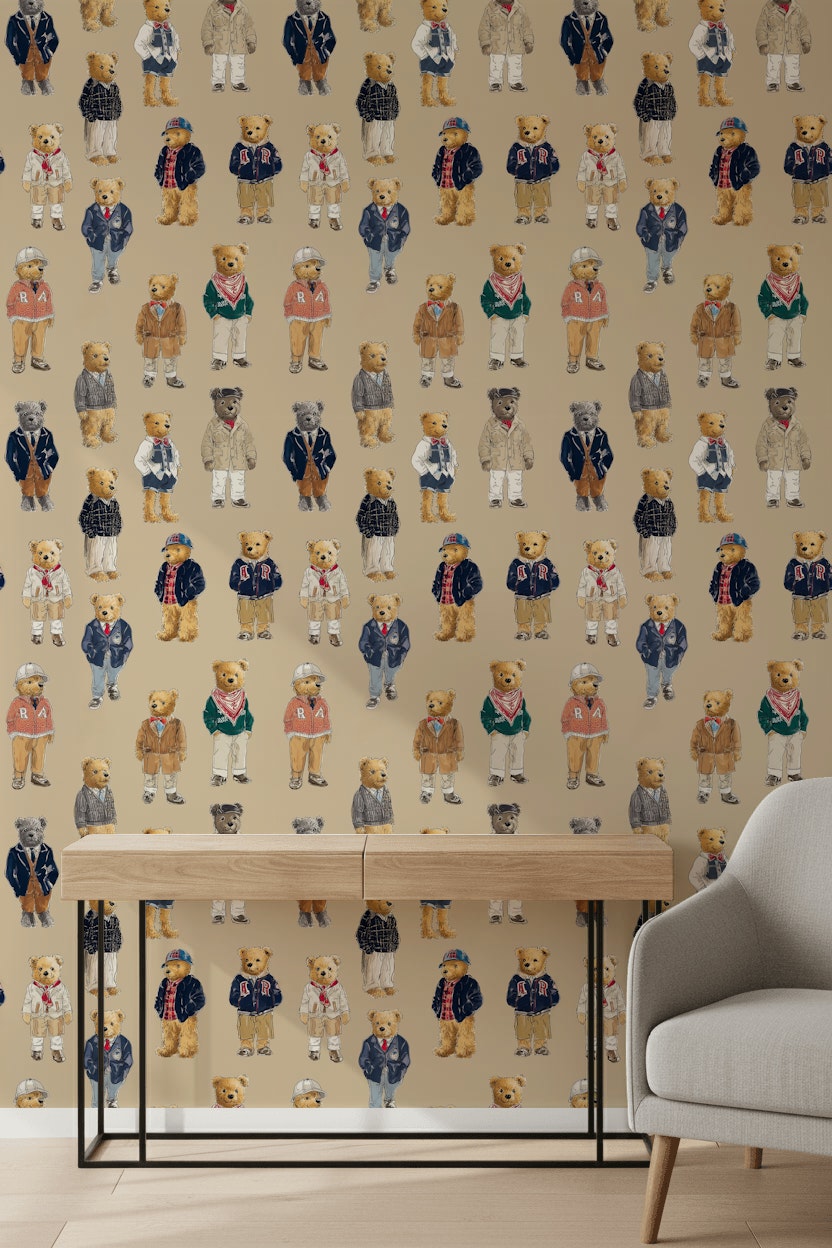 Teddy Bears Wallpaper Vintage Removable Eclectic Wall Mural