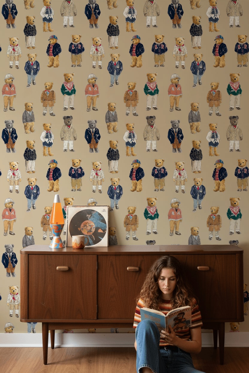 Teddy Bears Wallpaper Vintage Removable Eclectic Wall Mural