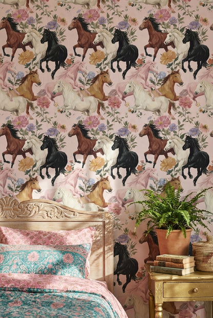 Horses Wallpaper Flowers Removable Abstract Wall Decor