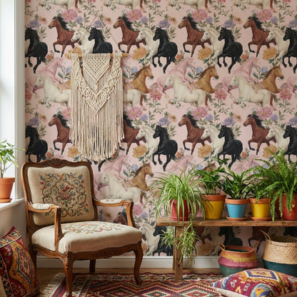 Horses Wallpaper Flowers Removable Abstract Wall Decor