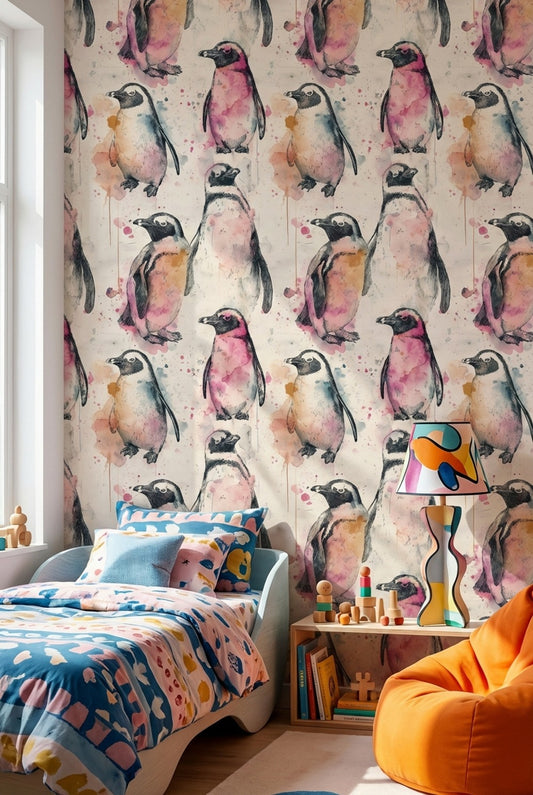 Penguins Wallpaper Watercolor Abstract Removable Wall Decor