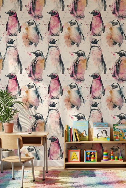 Penguins Wallpaper Watercolor Abstract Removable Wall Decor