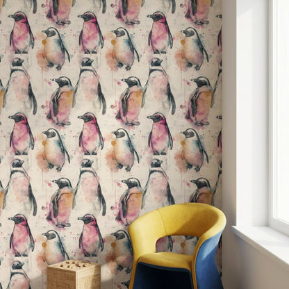 Penguins Wallpaper Watercolor Abstract Removable Wall Decor