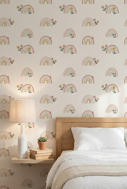 Rainbow Wallpaper Floral Whimsical Decorative Mural