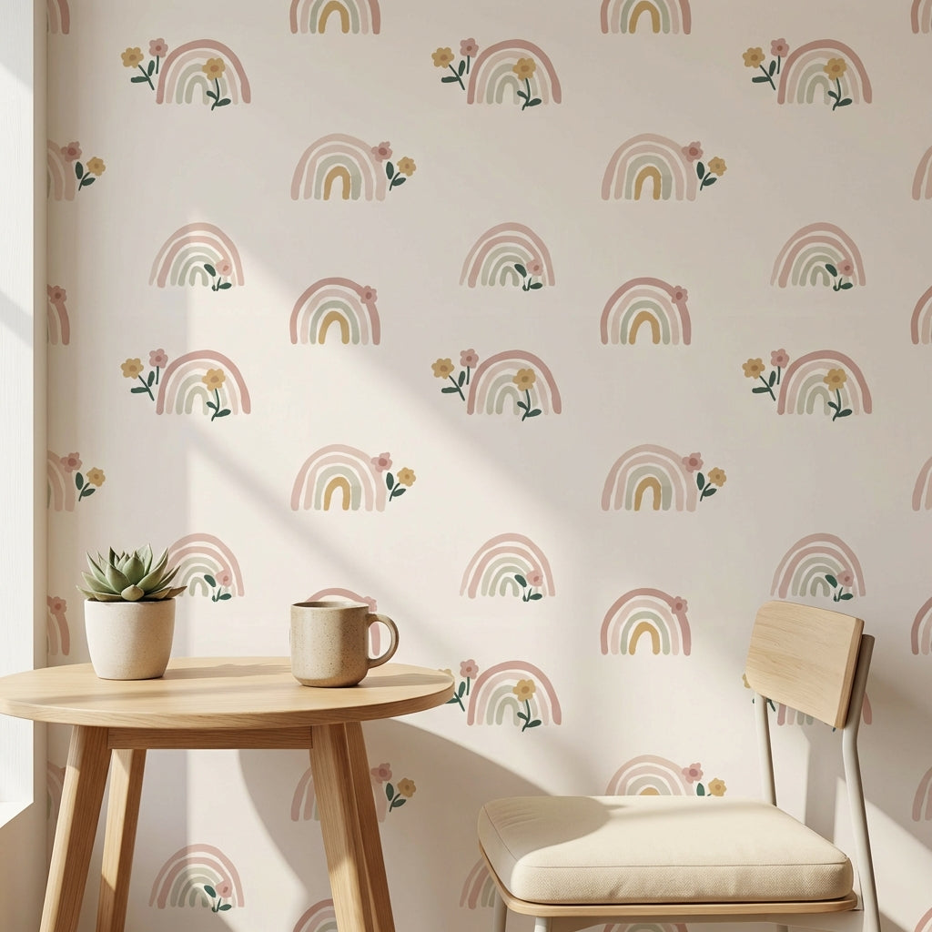 Rainbow Wallpaper Floral Whimsical Decorative Mural