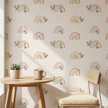 Rainbow Wallpaper Floral Whimsical Decorative Mural