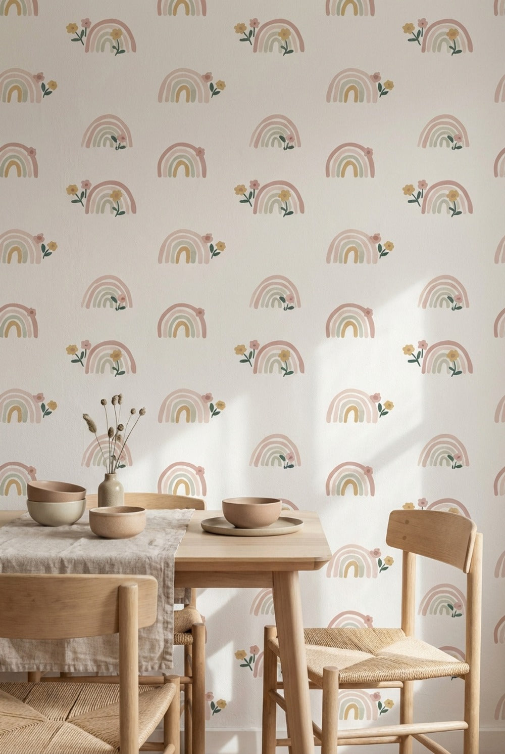 Rainbow Wallpaper Floral Whimsical Decorative Mural