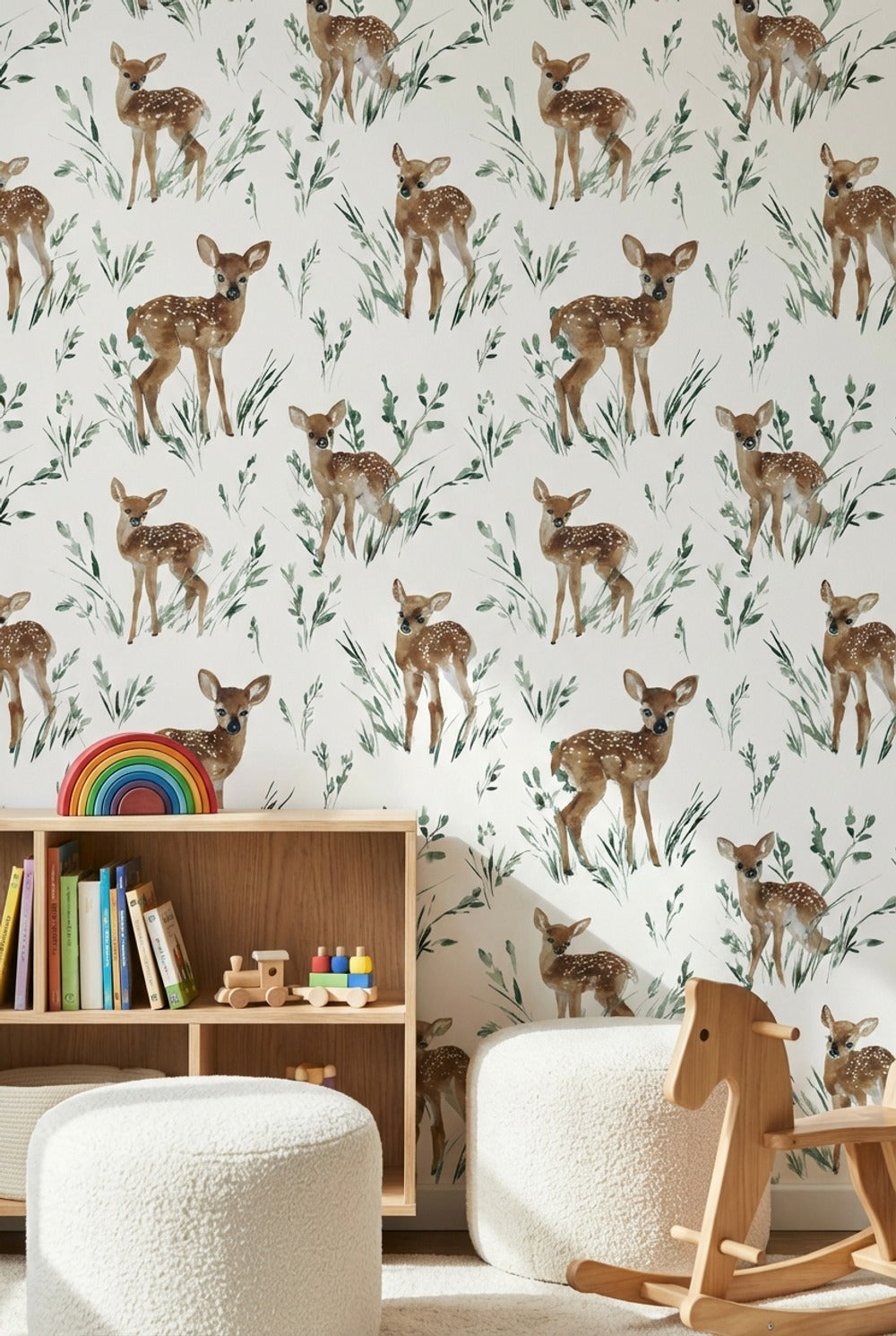 Watercolor Deer Wallpaper Nature Removable Foliage Wall Double Roll