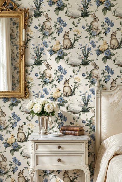 Vintage Wallpaper Rabbit Removable Ducklings Wall Mural
