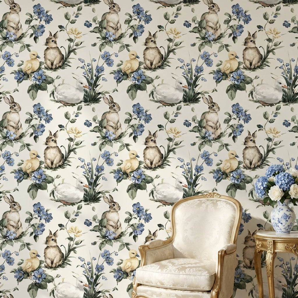 Vintage Wallpaper Rabbit Removable Ducklings Wall Mural