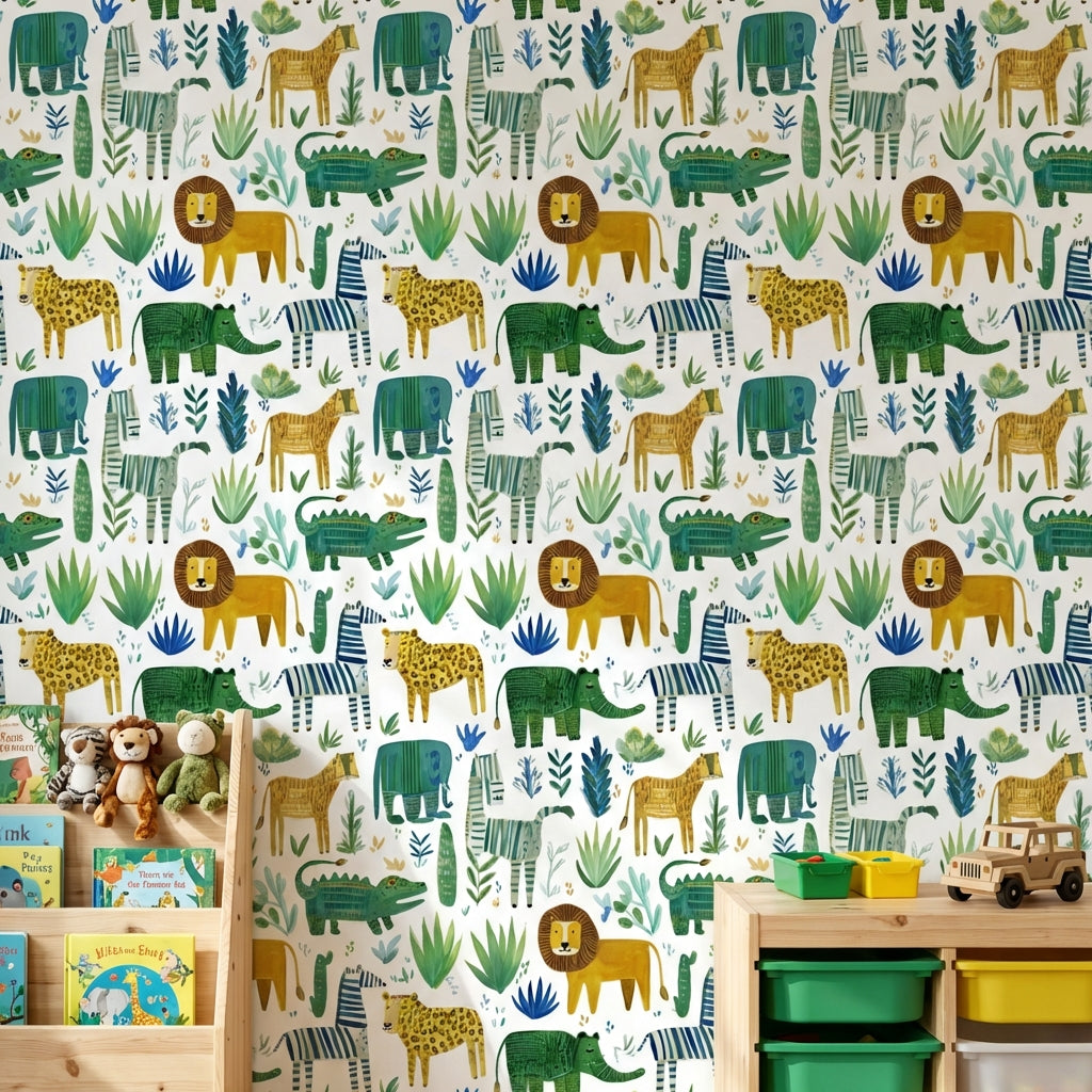 Shades Of Green Wallpaper Animals Fun Wall Decor
