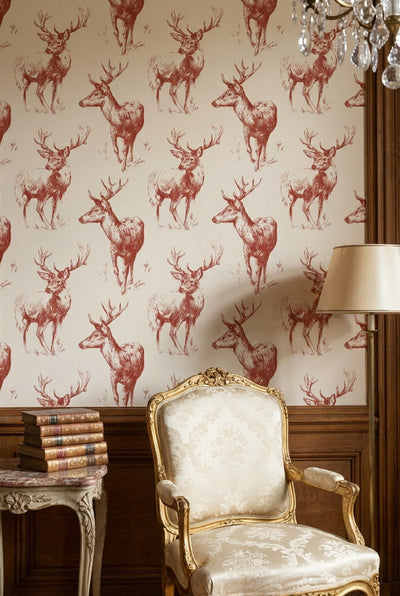 Deer Toile Wallpaper Vintage Rustic Decorative Mural