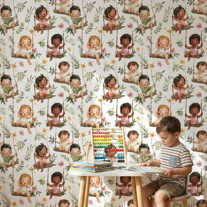 Children Wallpaper Swings Floral Decorative Mural