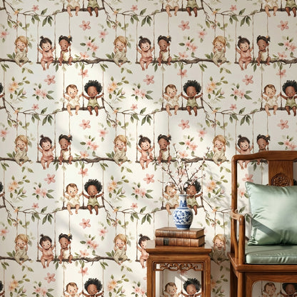 Children Floral Wallpaper Branches Playful Removable Wall Decor