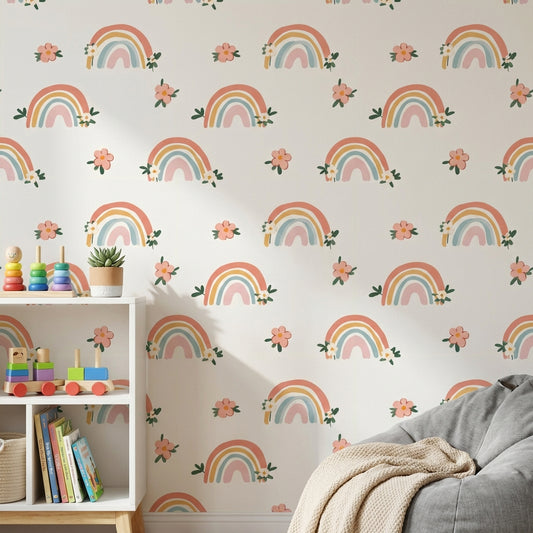 Whimsical Rainbow Wallpaper Playful Pastel Decorative Mural