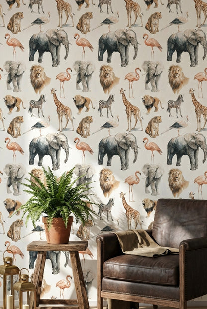 Safari Wildlife Wallpaper Animals Removable Eclectic Wall Double Roll