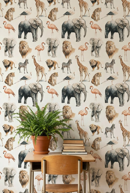 Safari Wildlife Wallpaper Animals Removable Eclectic Wall Double Roll