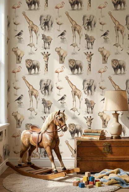 Watercolor Animals Wallpaper Safari Wildlife Removable Wall Decor