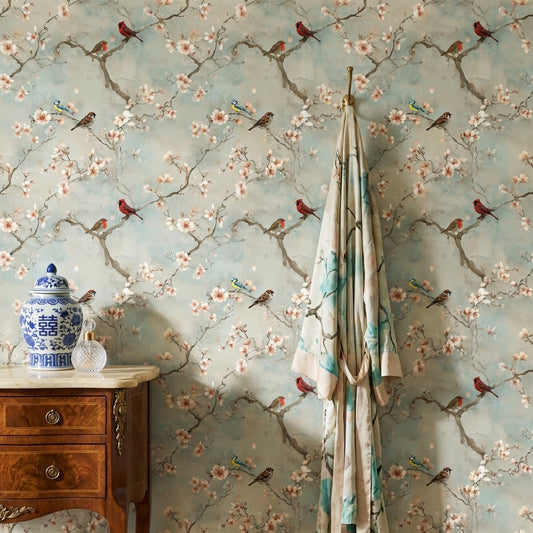 Floral Wallpaper Birds Vintage Removable Wall Decor