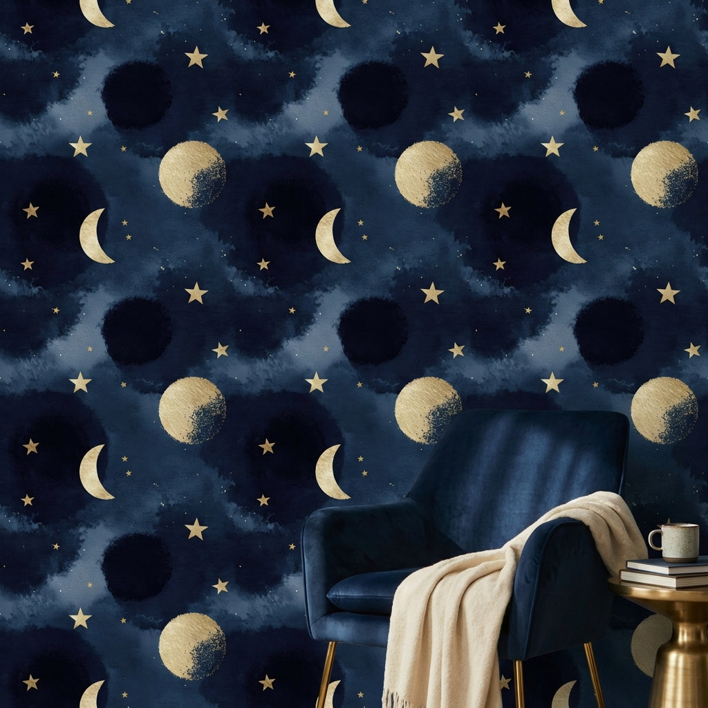 Celestial Wallpaper Stars Moon Decorative Mural