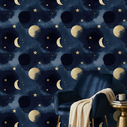 Celestial Wallpaper Stars Moon Decorative Mural