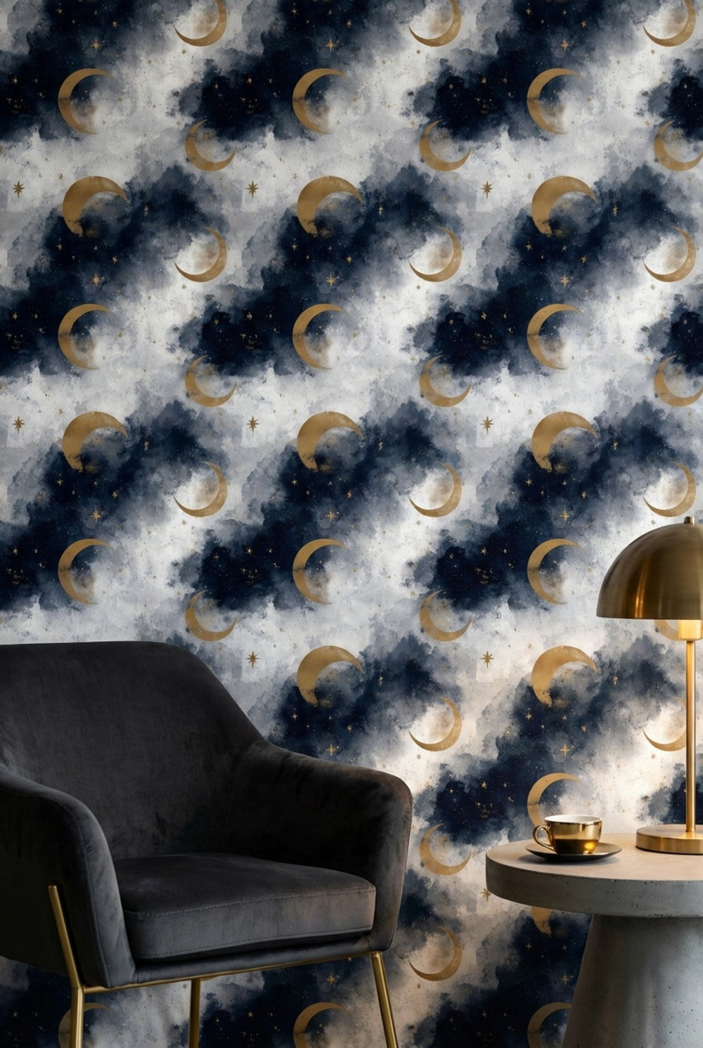 Celestial Wallpaper Moons Stars Removable Wall Decor