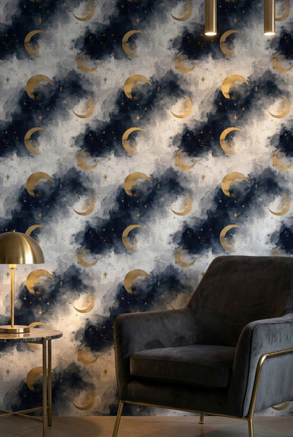 Celestial Wallpaper Moons Stars Removable Wall Decor