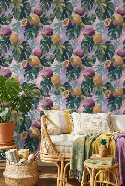 Tropical Wallpaper Fruits Leaves Decorative Mural