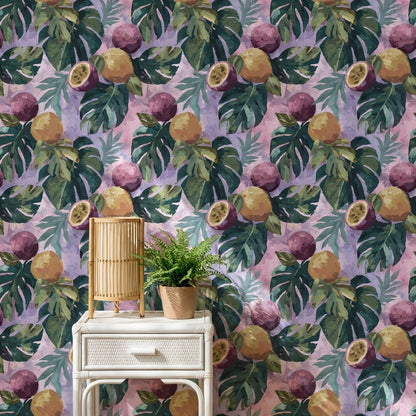 Tropical Wallpaper Fruits Leaves Decorative Mural