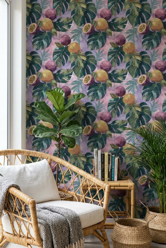 Tropical Wallpaper Fruits Leaves Decorative Mural