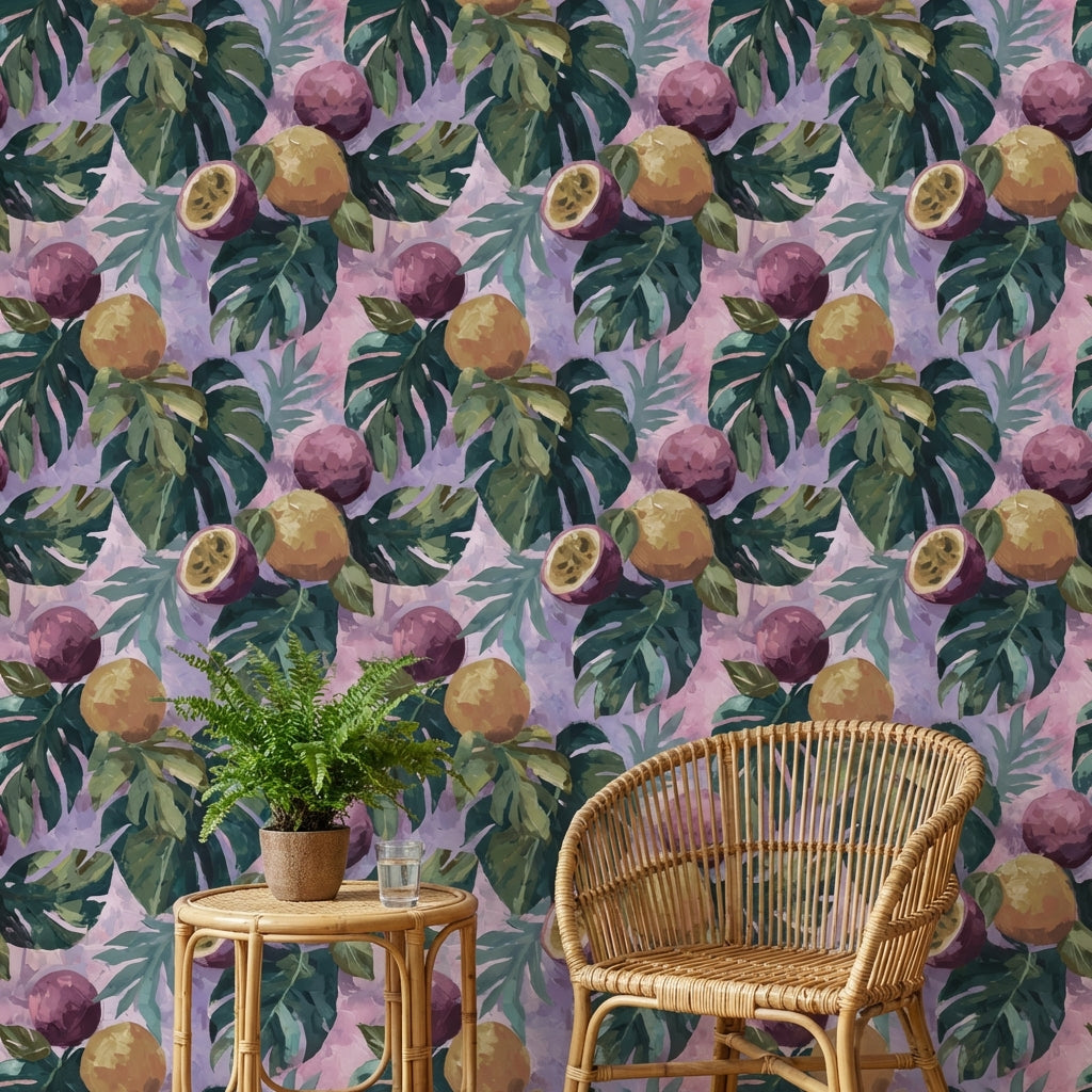 Tropical Wallpaper Fruits Leaves Decorative Mural