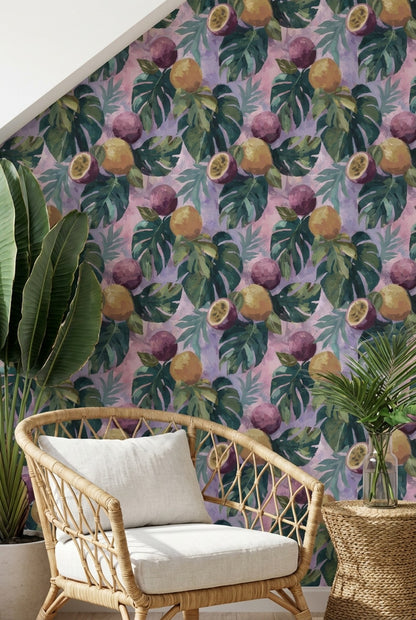 Tropical Wallpaper Fruits Leaves Decorative Mural