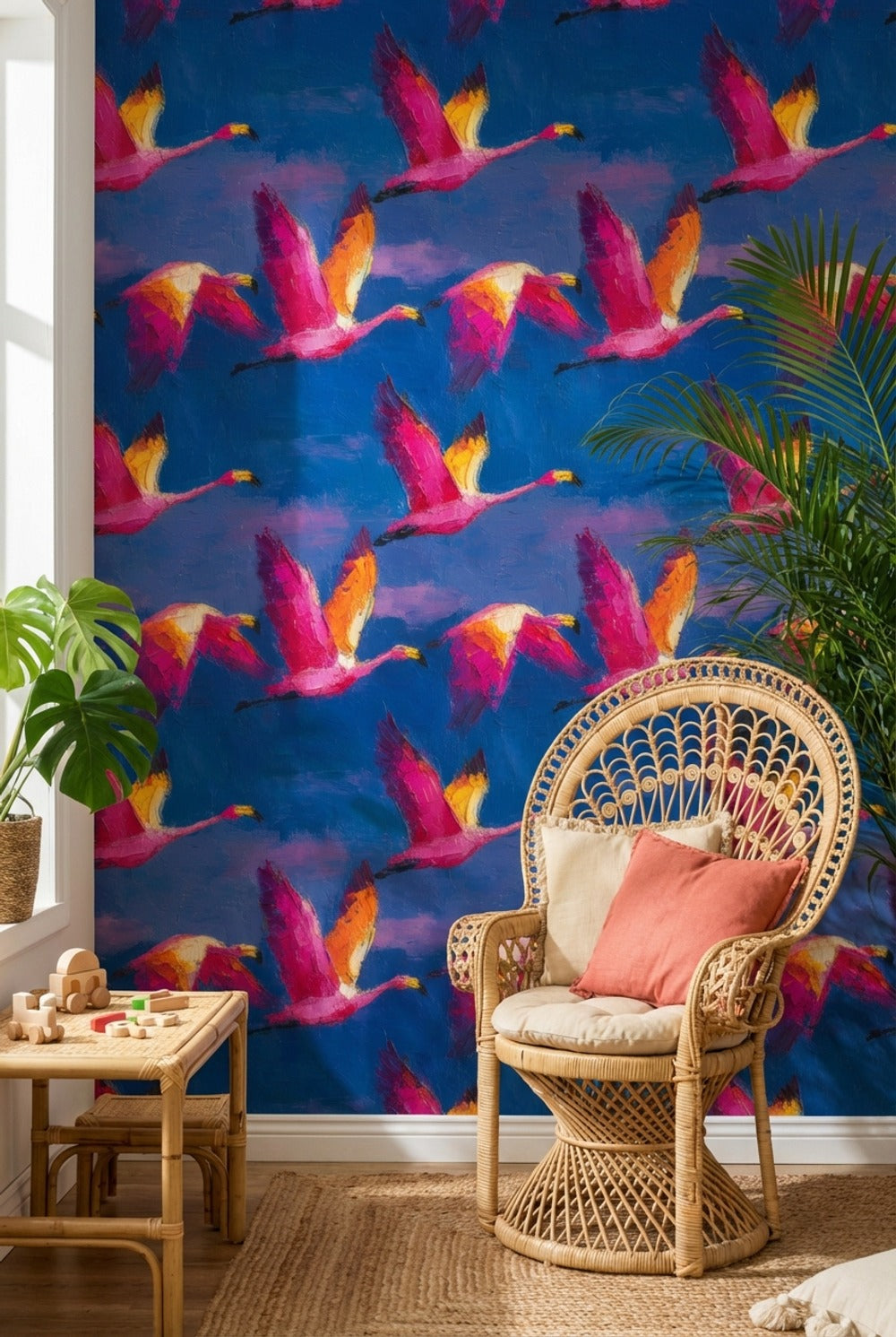 Flamingos Wallpaper Abstract Vibrant Wall Mural