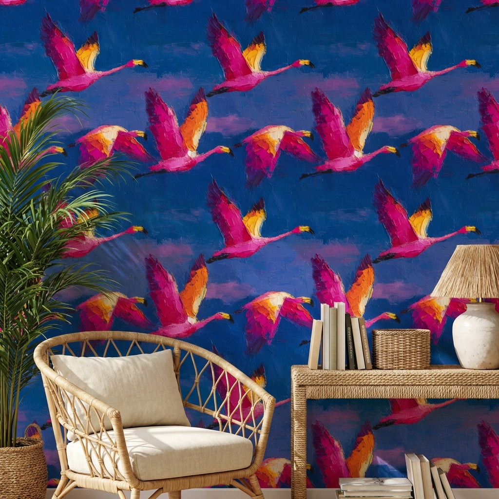 Flamingos Wallpaper Abstract Vibrant Wall Mural