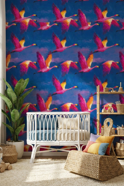 Flamingos Wallpaper Abstract Vibrant Wall Mural