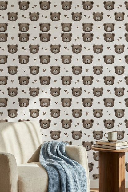 Bear Wallpaper Hearts Cute Wall Decor
