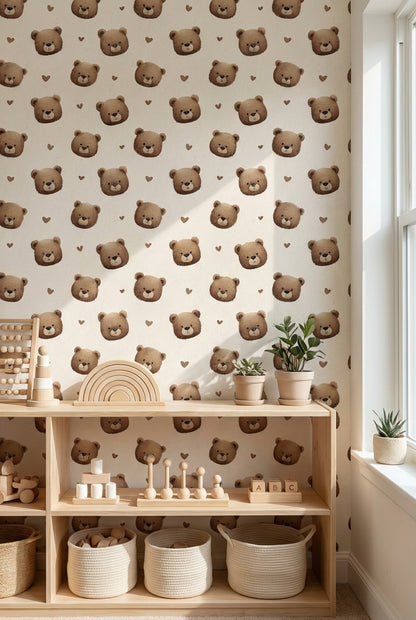 Bears Wallpaper Hearts Removable Cartoon Wall Decor