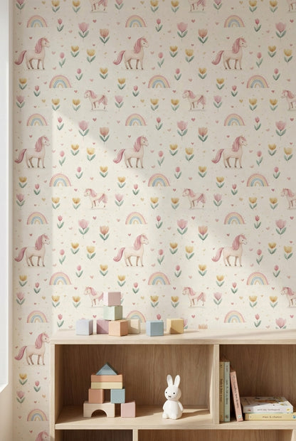 Unicorn Pastel Wallpaper Rainbow Whimsical Decorative Mural