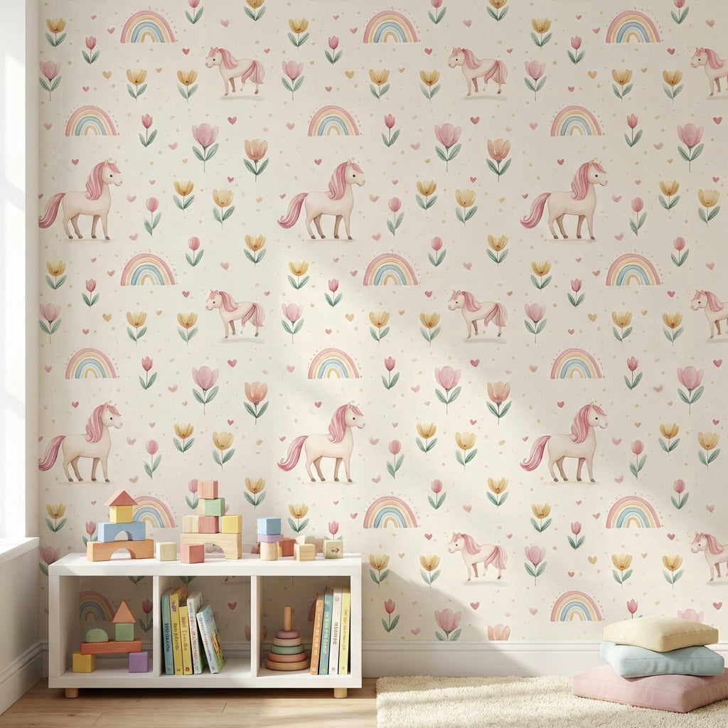 Unicorn Pastel Wallpaper Rainbow Whimsical Decorative Mural