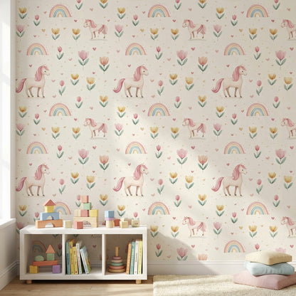 Unicorn Pastel Wallpaper Rainbow Whimsical Decorative Mural