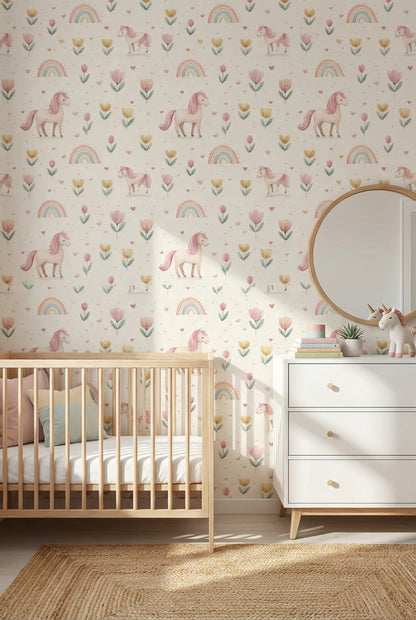 Unicorn Pastel Wallpaper Rainbow Whimsical Decorative Mural