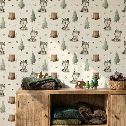 Whimsical Woodland Wallpaper Cartoon Removable Wolves Wall Decor