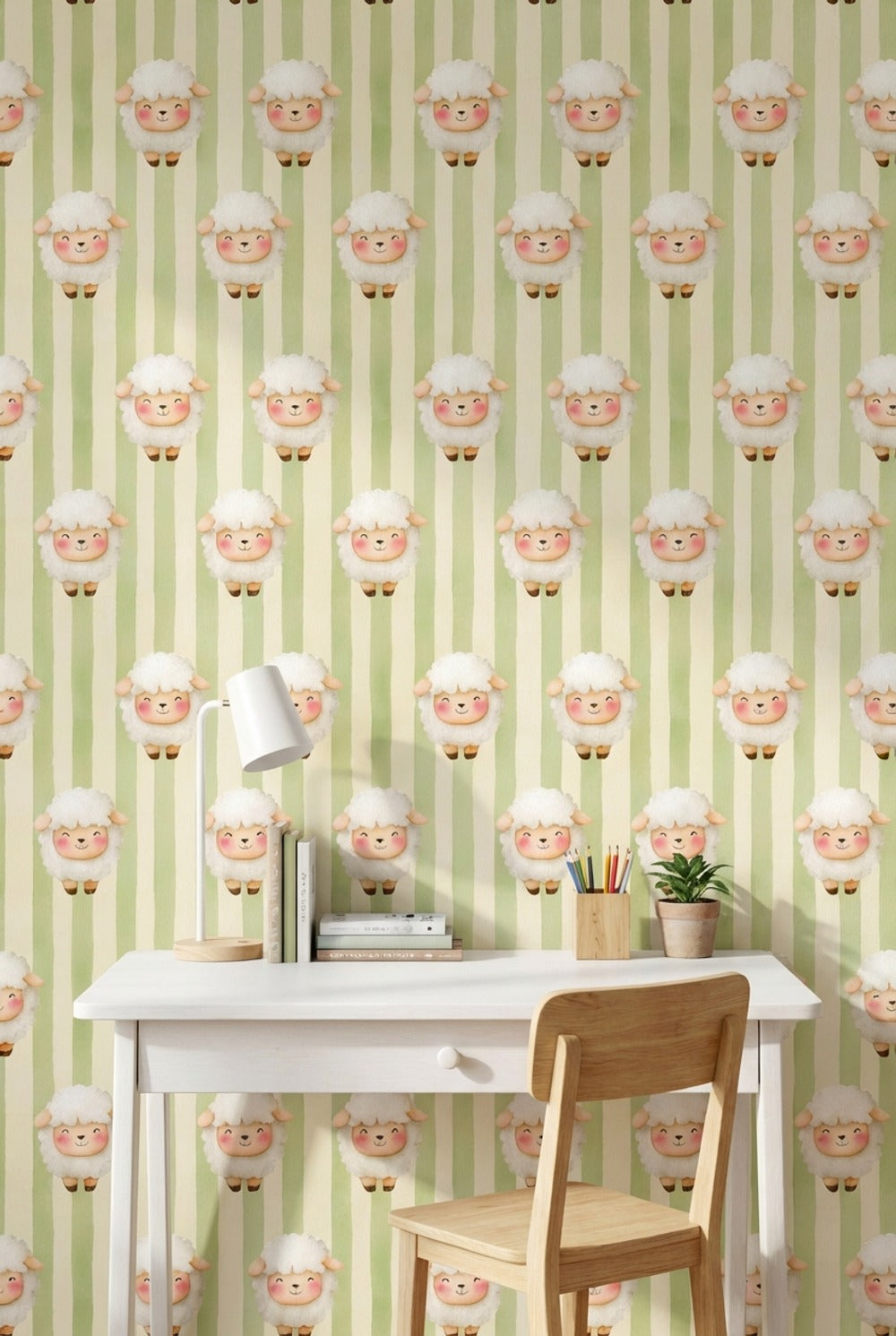Sheep Wallpaper Striped Whimsical Removable Wall Decor
