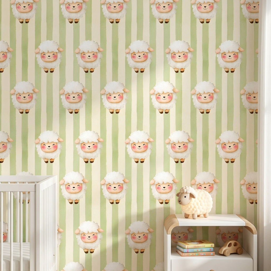 Sheep Wallpaper Striped Whimsical Removable Wall Decor