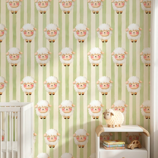 Sheep Wallpaper Striped Whimsical Removable Wall Decor
