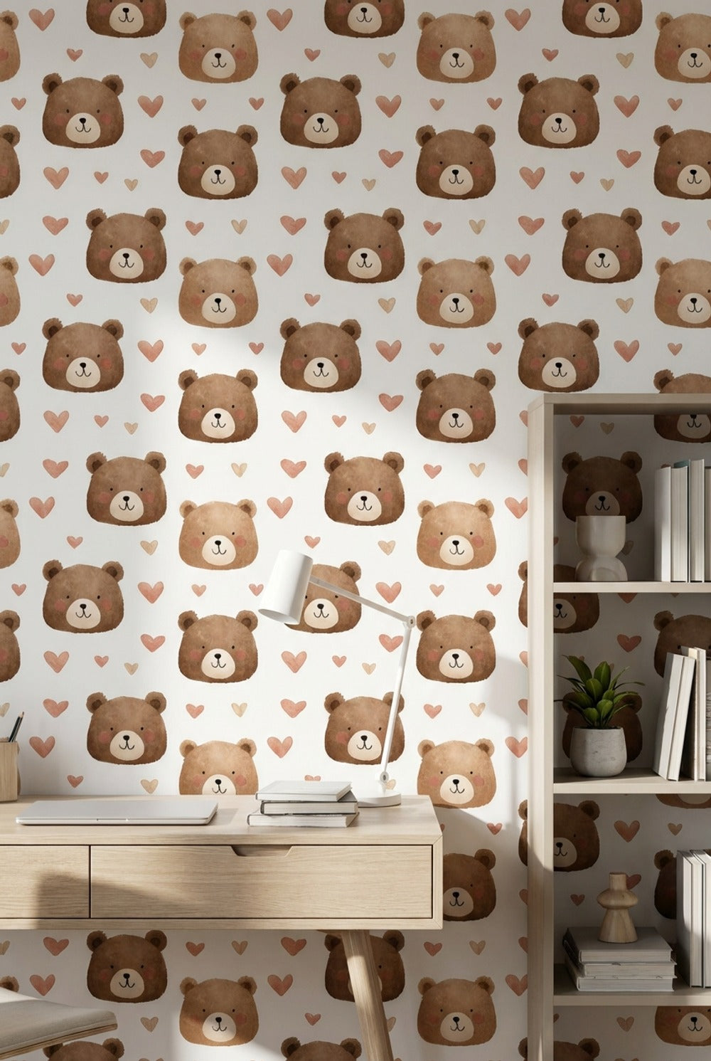 Cute Bears Wallpaper Hearts Watercolor Decorative Mural