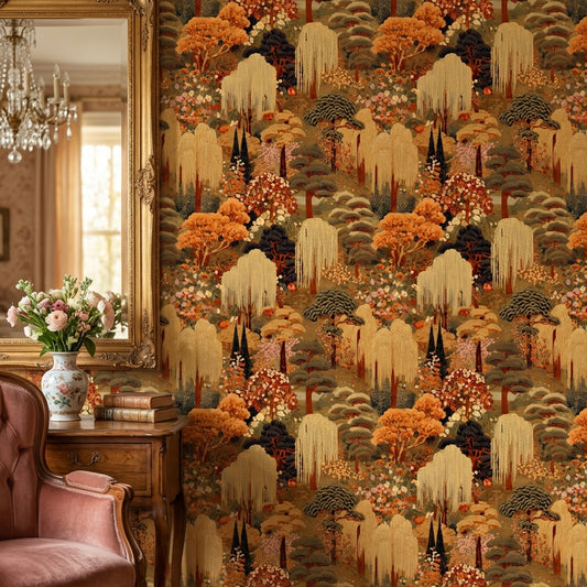 Floral Wallpaper Vintage Oriental Decorative Mural