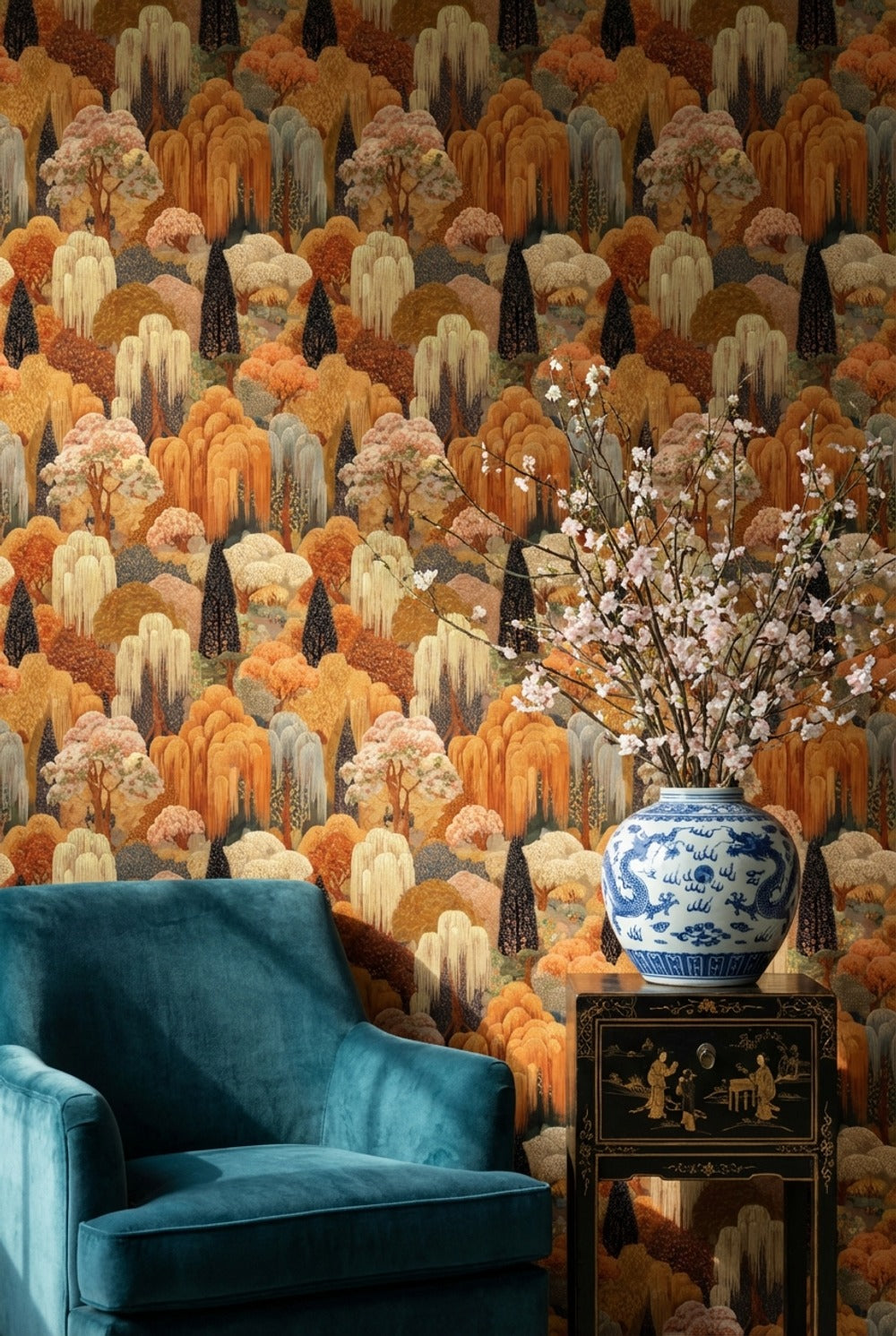 Forest Wallpaper Autumn Removable Vintage Wall Decor