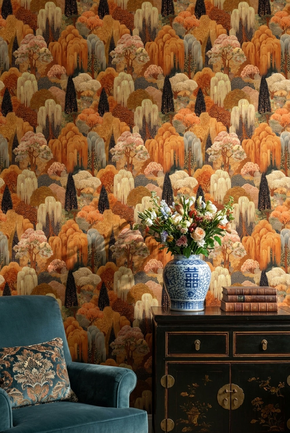Forest Wallpaper Autumn Removable Vintage Wall Decor